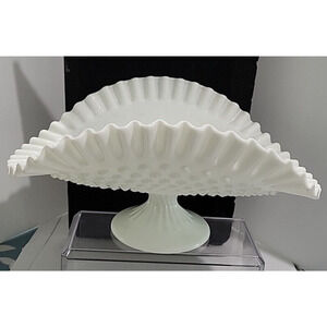 Vintage Fenton Large Hobnail White Milk Glass Dish Vase DIY Bowl 12.5”